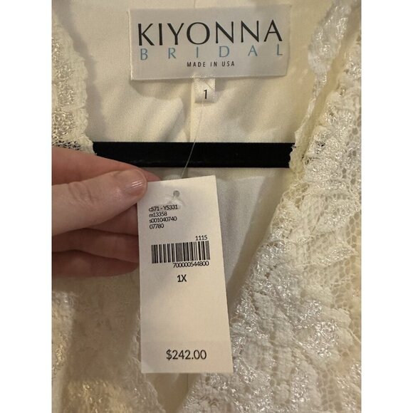 NWT Kiyonna Bridal Womens Bella White Lace V-Neck 3/4 Sleeve Midi Dress PLUS 1X - Picture 5 of 6